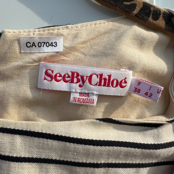 See By Chloé Striped Linen Blend Dress - Size 6 / Cream & Black - Picture 3 of 3